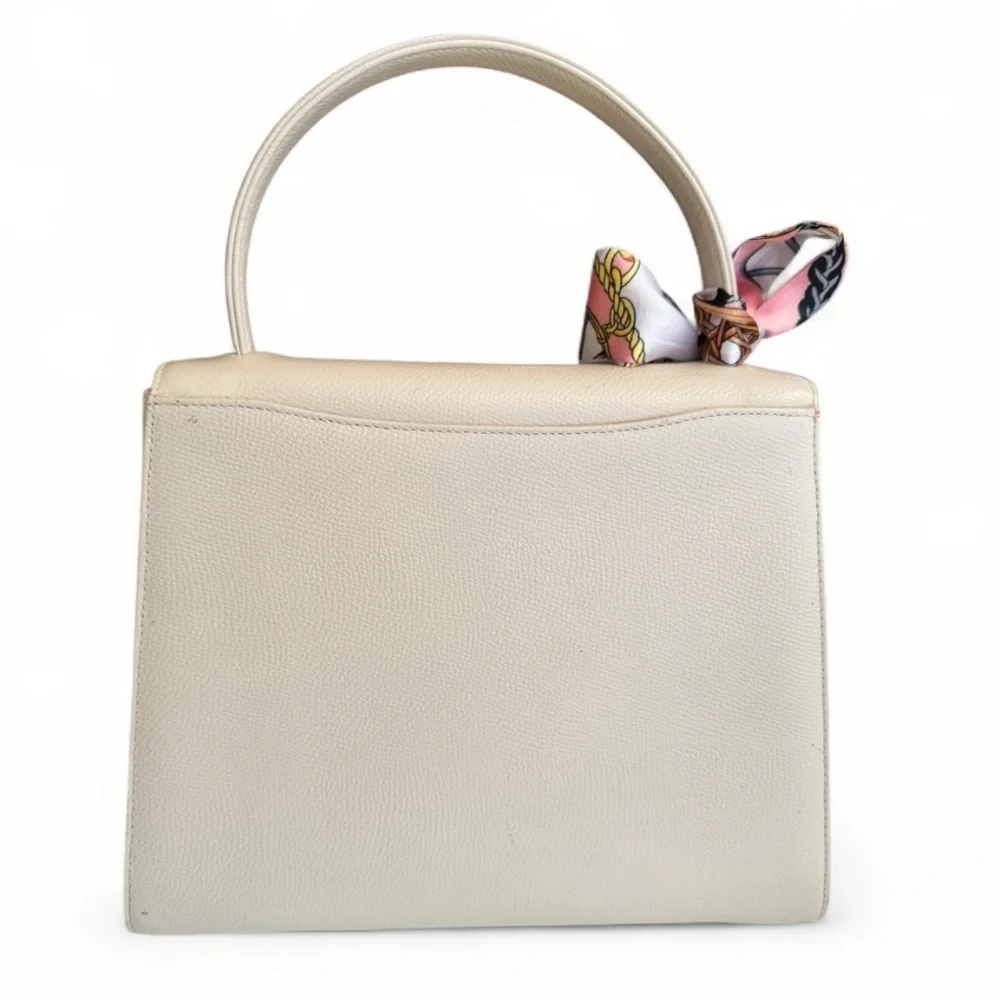 Pierre Cardin Minimalist Preppy Leather Tote Off White Cream 8x10x4 - Picture 2 of 16